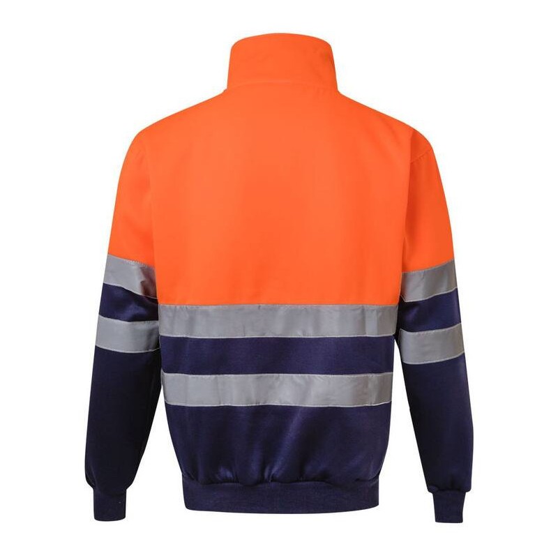 Sweat col zippé bicolore haute visibilité avec bandes réfléchissantes, 300 g/m²