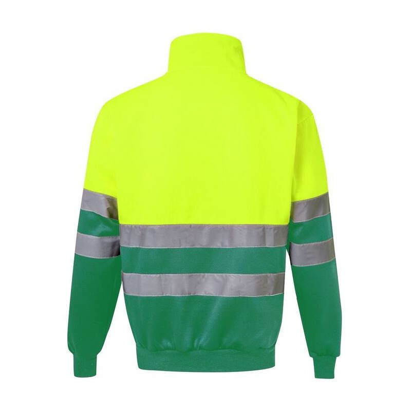 Sweat col zippé bicolore haute visibilité avec bandes réfléchissantes, 300 g/m²