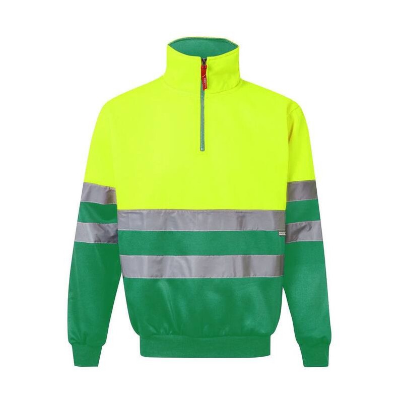 Sweat col zippé bicolore haute visibilité avec bandes réfléchissantes, 300 g/m²