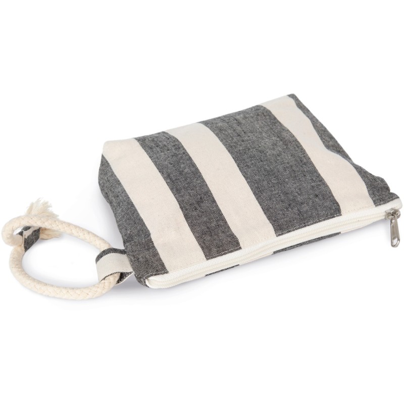 Pochette à rayures recyclé et zippé en polycoton, 200 g/m²