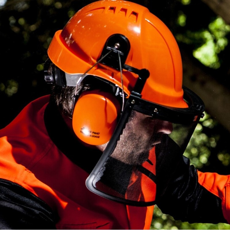 Casque forestier de sécurité et antibruit avec visière renforcée