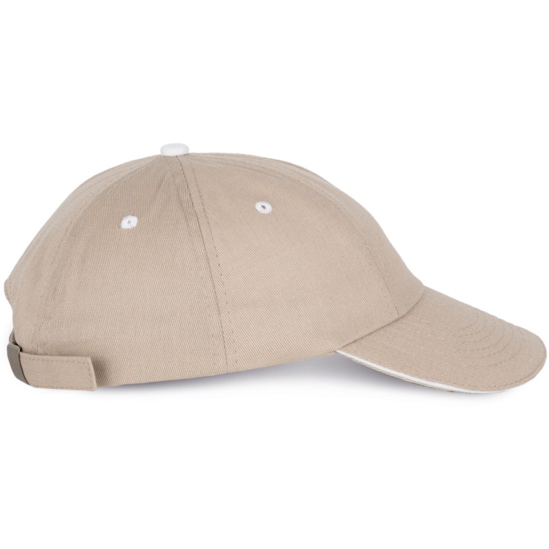 Casquette 6 panneaux en coton sergé avec détails contrastés, 155 g/m²