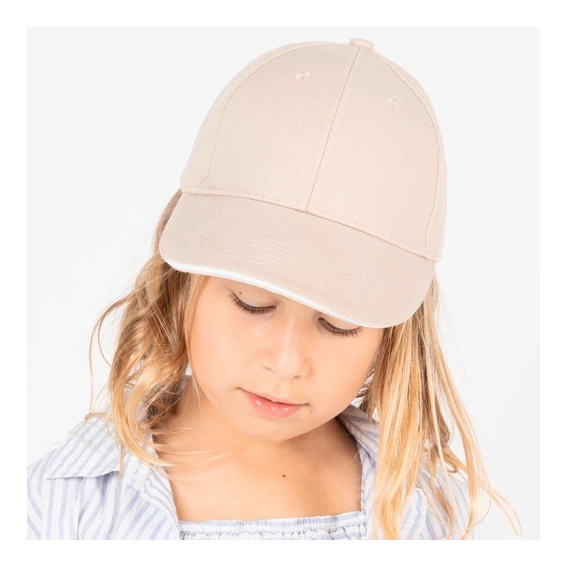 Casquette enfant 6 panneaux en coton avec liseré contrasté, 260 g/m²