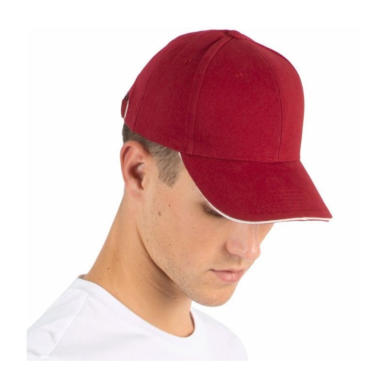 Casquette 6 panneaux contrastée en coton biologique doux, 260 g/m²