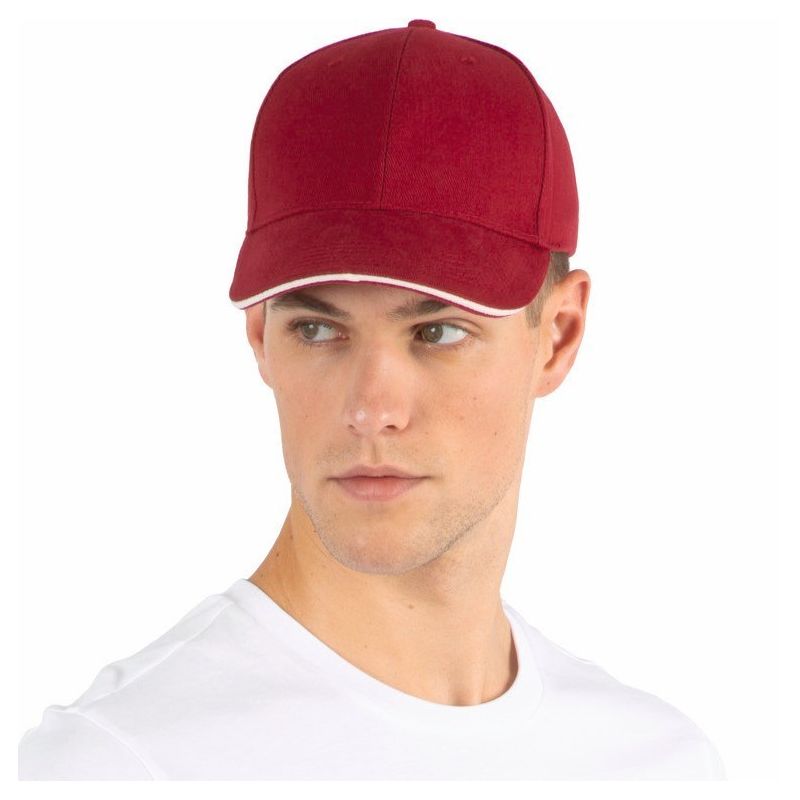 Casquette 6 panneaux contrastée en coton biologique doux, 260 g/m²