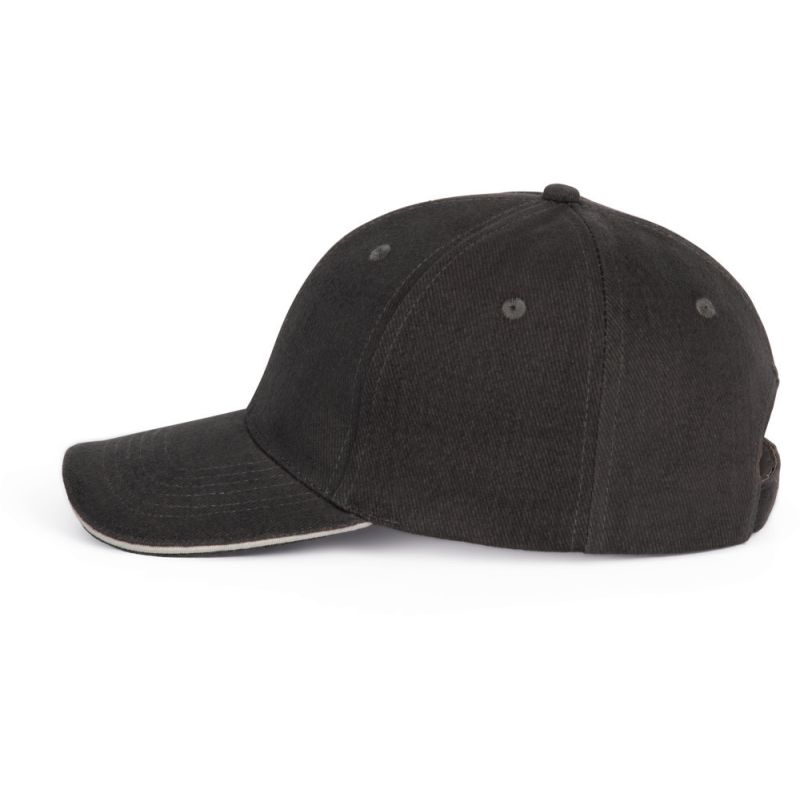 Casquette 6 panneaux en coton épais avec sandwich contrasté, 340 g/m²