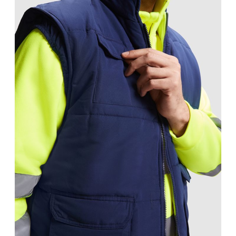 Gilet haute visibilité réversible multi-poches avec col montant, 450 g/m²