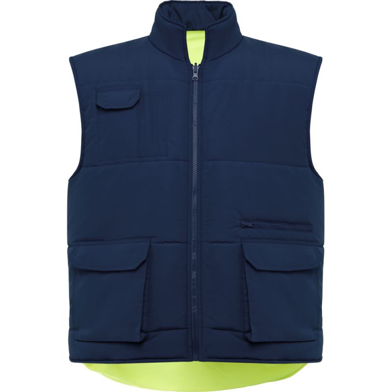 Gilet haute visibilité réversible multi-poches avec col montant, 450 g/m²