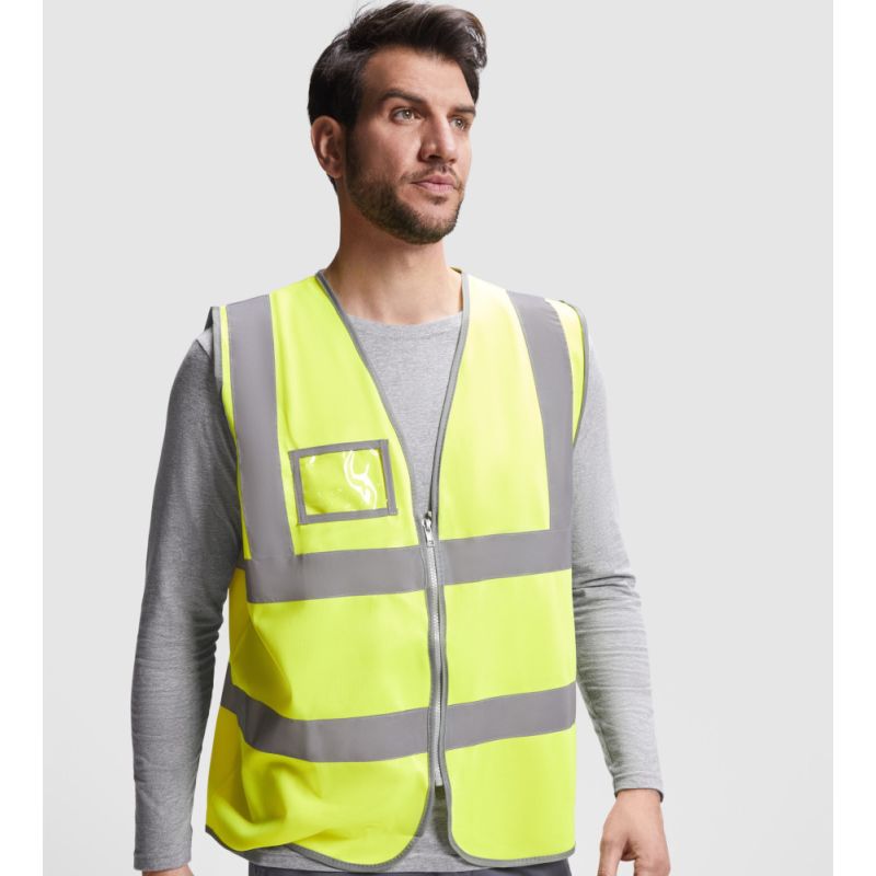 Gilet de sécurité haute visibilité zippé, poche transparente sur la poitrine