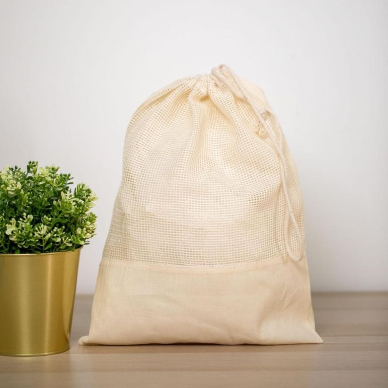 Sac de rangement filet avec cordelette, 100% coton BIO, 80 g/m²