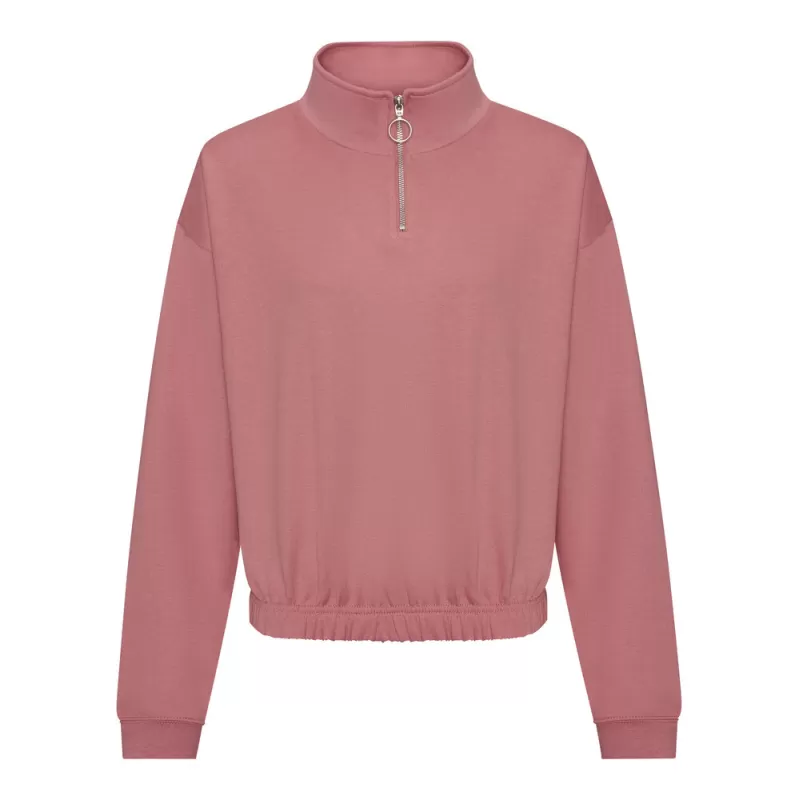 Sweat court col zippé femme, coupe féminine, col cheminée, 280 g/m²