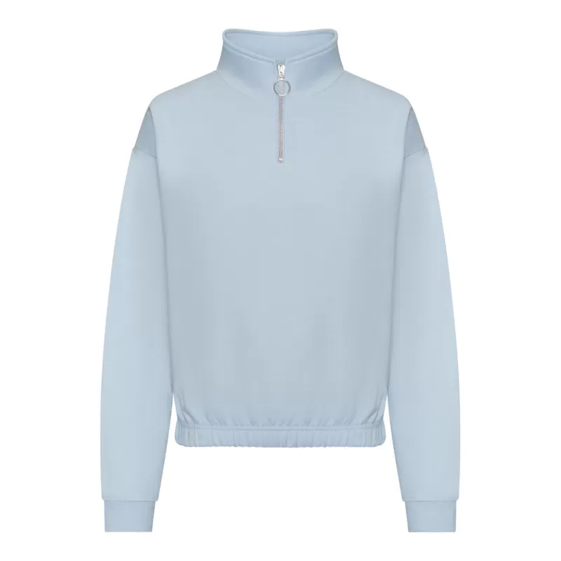 Sweat court col zippé femme, coupe féminine, col cheminée, 280 g/m²