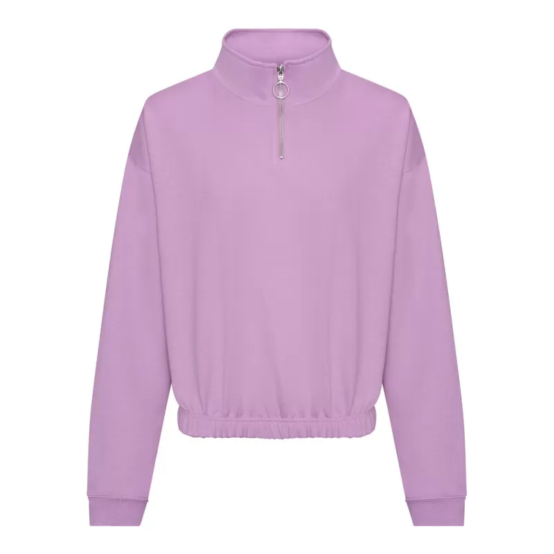 Sweat court col zippé femme, coupe féminine, col cheminée, 280 g/m²