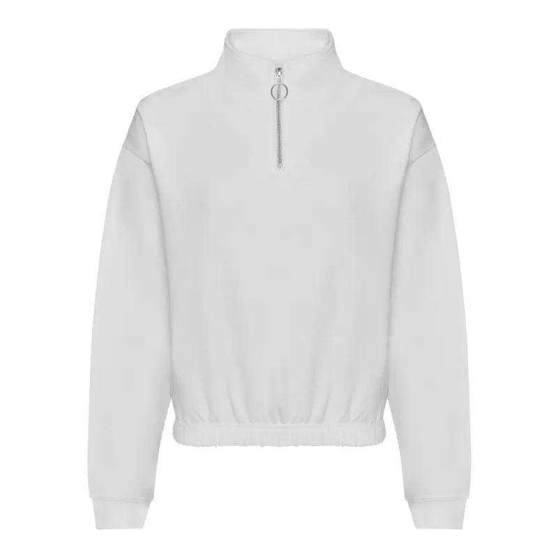 Sweat court col zippé femme, coupe féminine, col cheminée, 280 g/m²