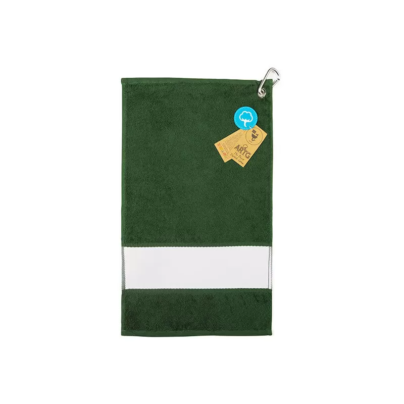 Serviette de golf avec crochet en coton écologique et polyester sublimable, 450 g/m²