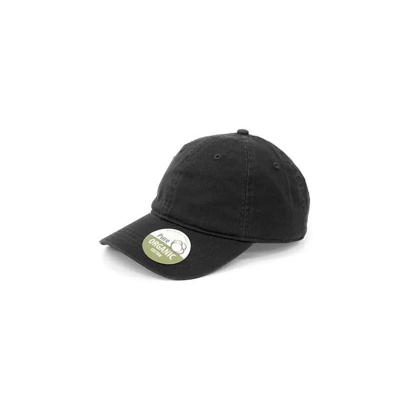 Casquette 6 panneaux en coton biologique, front non renforcé, fermeture velcro, 275 g/m²