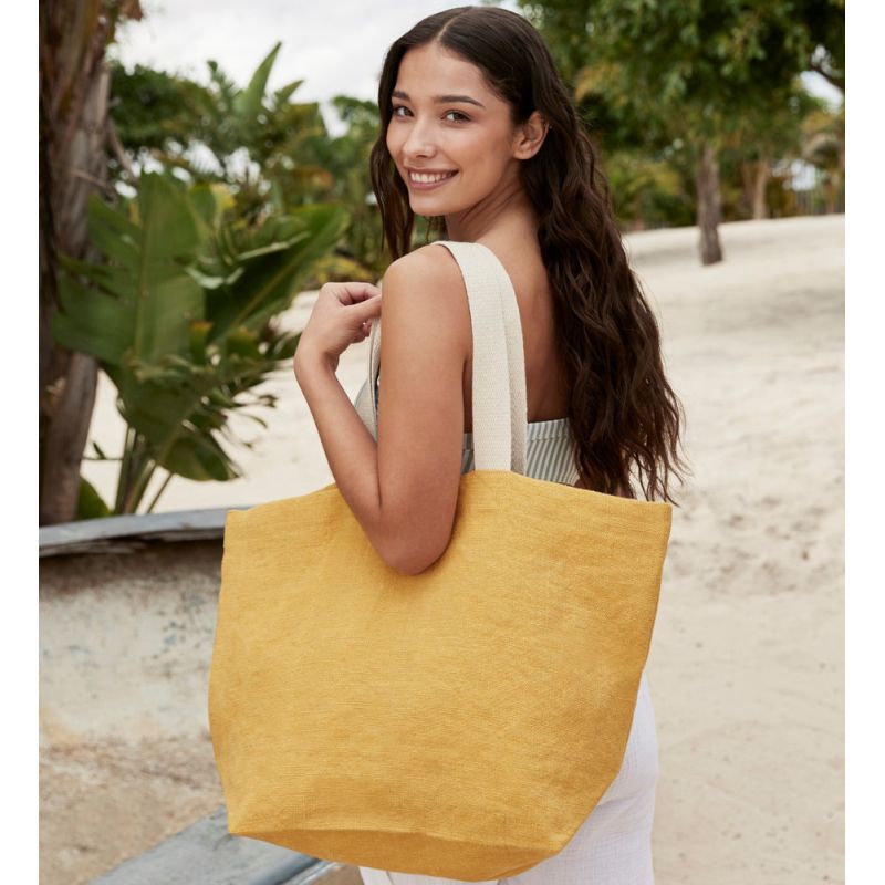 Sac de plage en toile de jute effet lavé avec poche intérieure, 34 litres