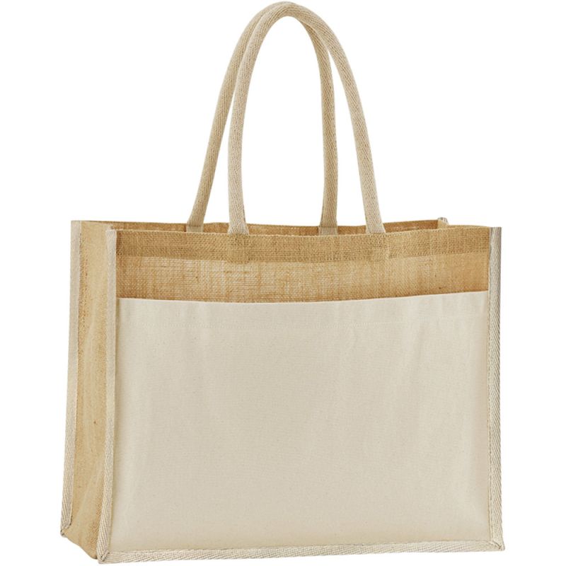 Sac cabas en toile de jute avec poche avant imprimable en coton, 340 g/m²