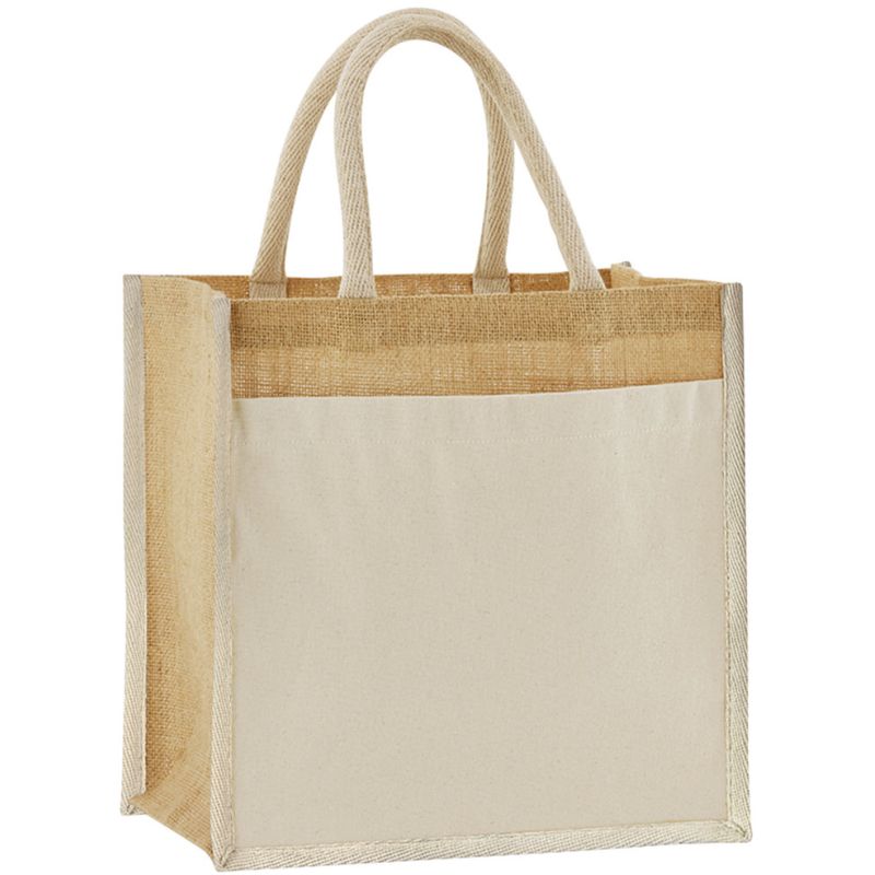 Petit sac cabas en toile de jute avec poche avant imprimable en coton, 340 g/m²