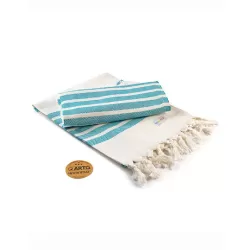 Serviette de hammam rayée avec pompons en coton, 240 g/m²