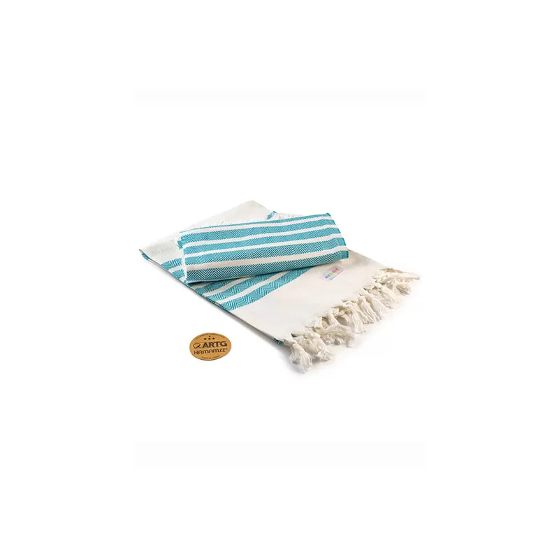 Serviette de hammam rayée avec pompons en coton, 240 g/m²