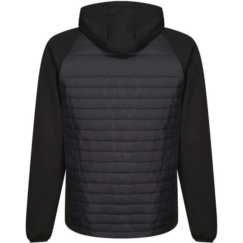 Blouson bi-matière, capuche extensible, poche poitrine, finition DWR