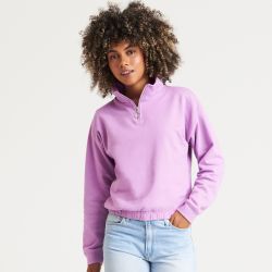 Sweat court col zippé femme, coupe féminine, col cheminée, 280 g/m²