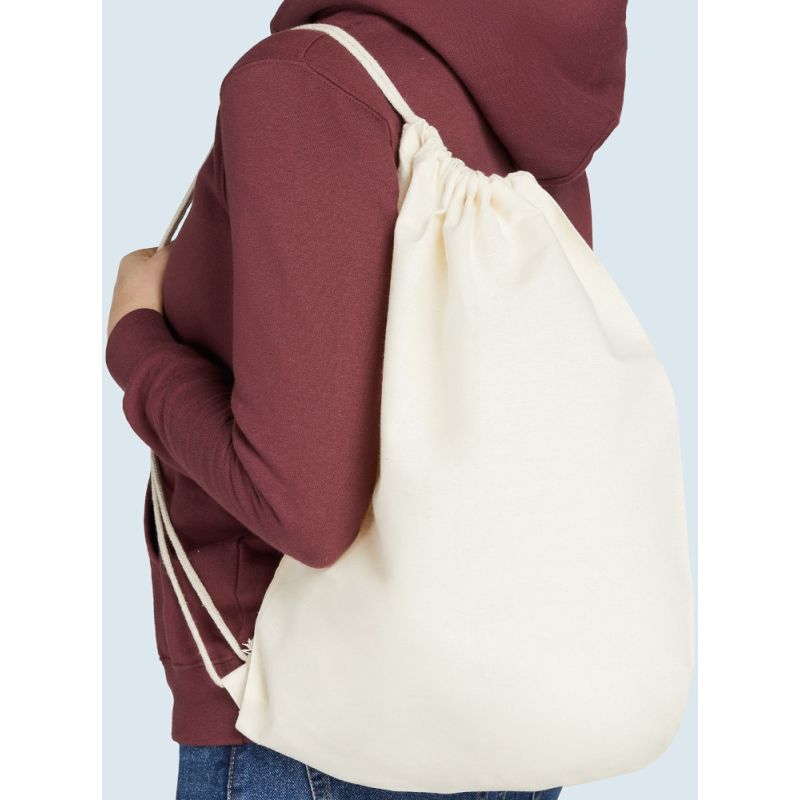 Sac à dos ficelle en coton, bretelle servant de lien coulissant, 140 g/m²