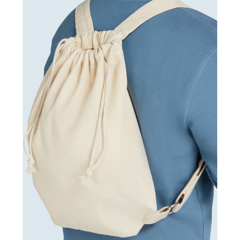 Sac à dos en toile de coton canvas, bretelles réglables et cordon de serrage, 280 g/m²