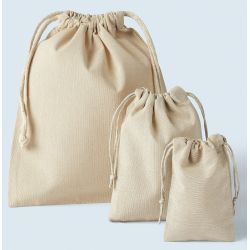 Sac de rangement, pochon en polycoton recyclé, doubles cordelettes, 140 g/m²