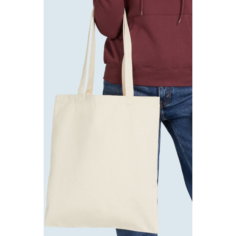 Tote bag anses longues en coton canvas biologique, 340 g/m²