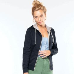  Sweat-shirt femme zippé molletonné avec capuche contrastée, 280 g/m²