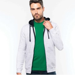  Sweat-shirt homme zippé molletonné avec capuche contrastée, 280 g/m²